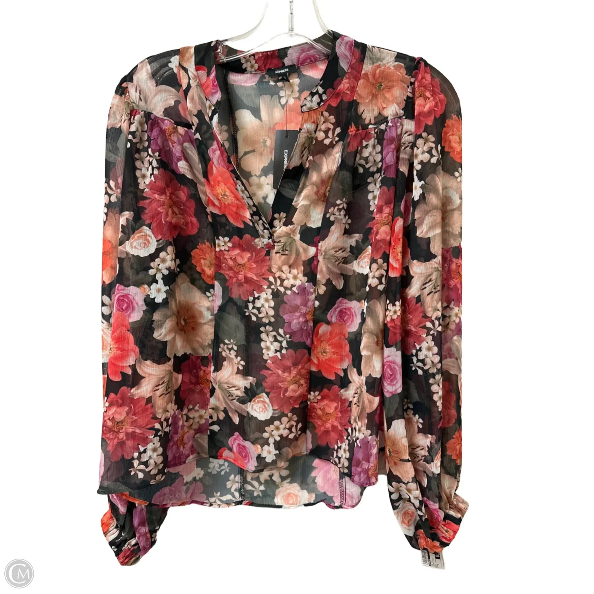 Top Long Sleeve By Express In Floral Print, Size: S