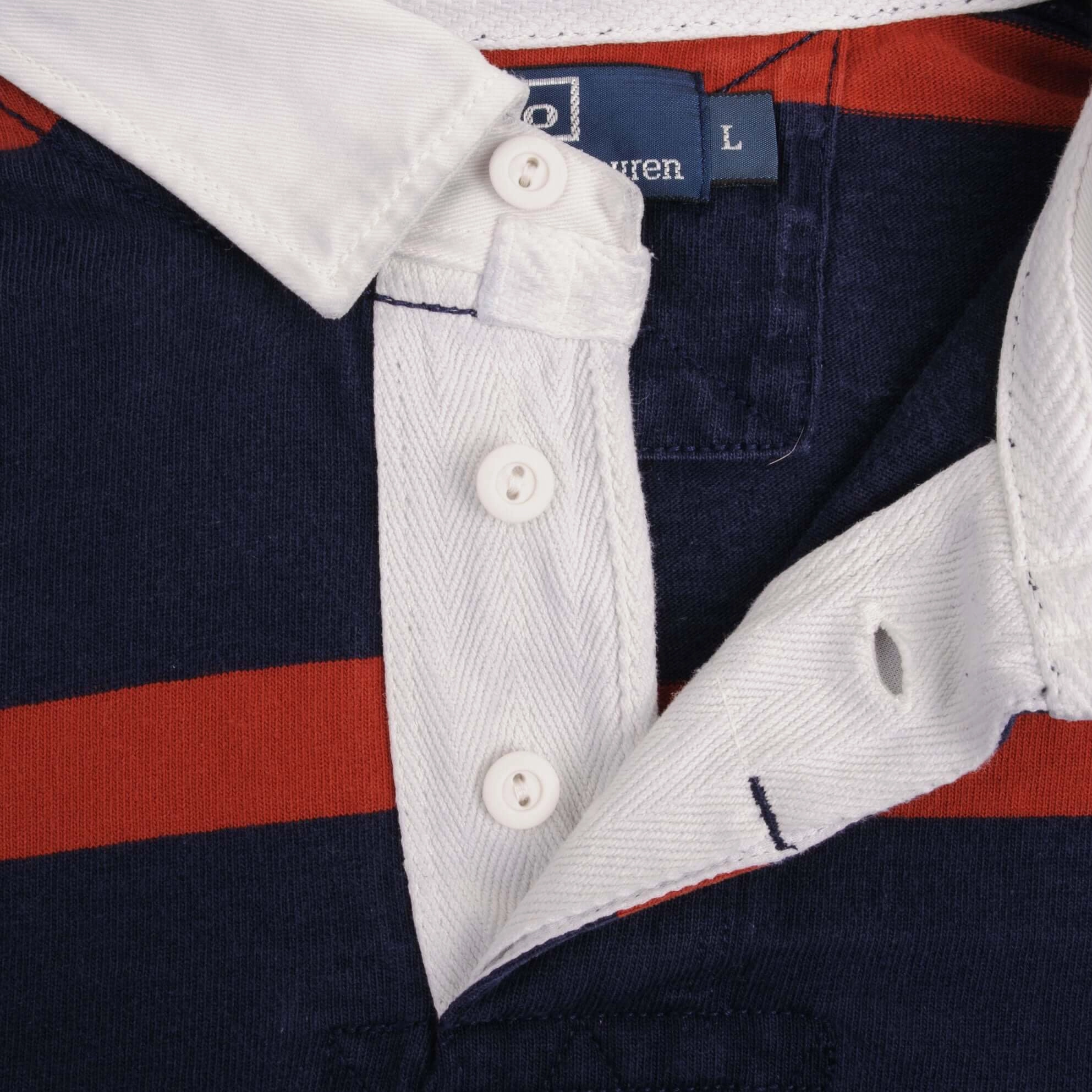 VINTAGE POLO RALPH LAUREN RED & BLUE RUGBY POLO SHIRT 1990S SIZE LARGE