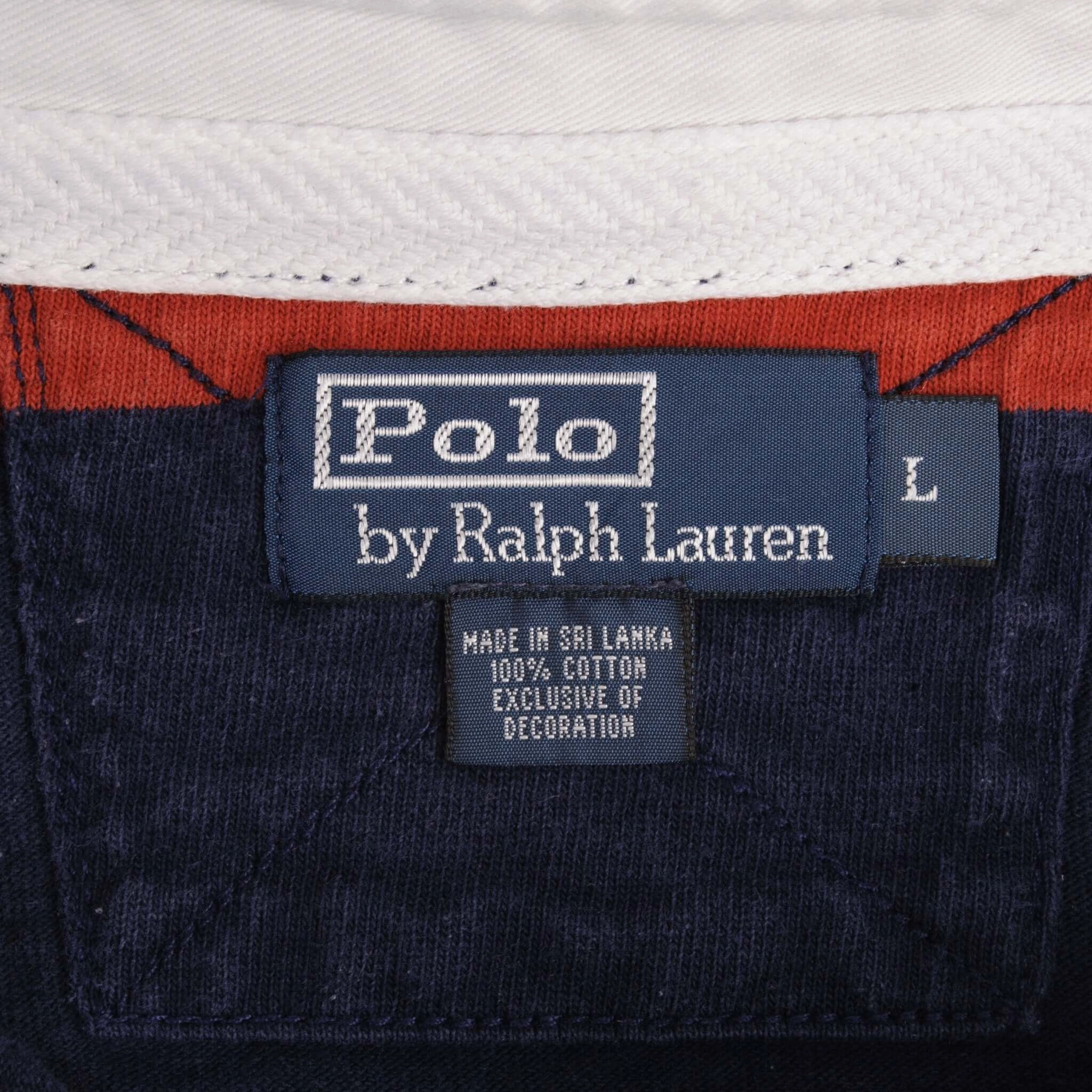 VINTAGE POLO RALPH LAUREN RED & BLUE RUGBY POLO SHIRT 1990S SIZE LARGE