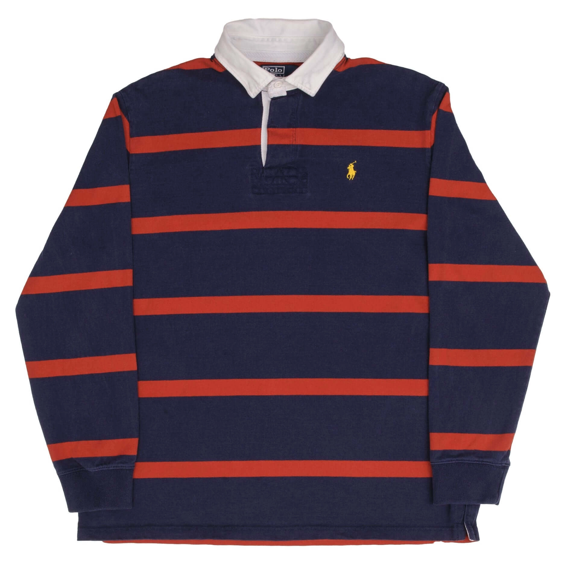 VINTAGE POLO RALPH LAUREN RED & BLUE RUGBY POLO SHIRT 1990S SIZE LARGE