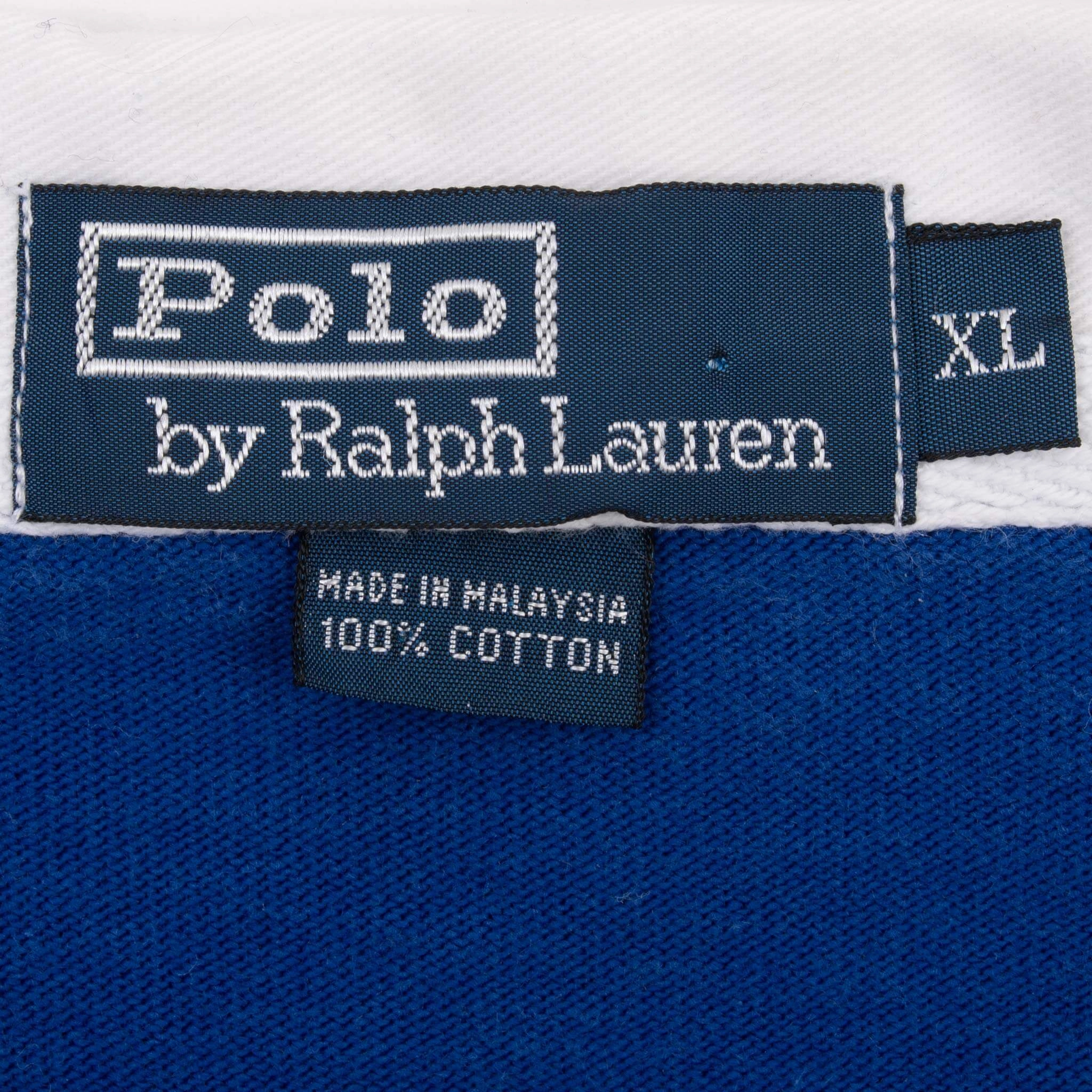 VINTAGE RALPH LAUREN BLUE & BLACK RUGBY POLO SHIRT 1990S SIZE XL