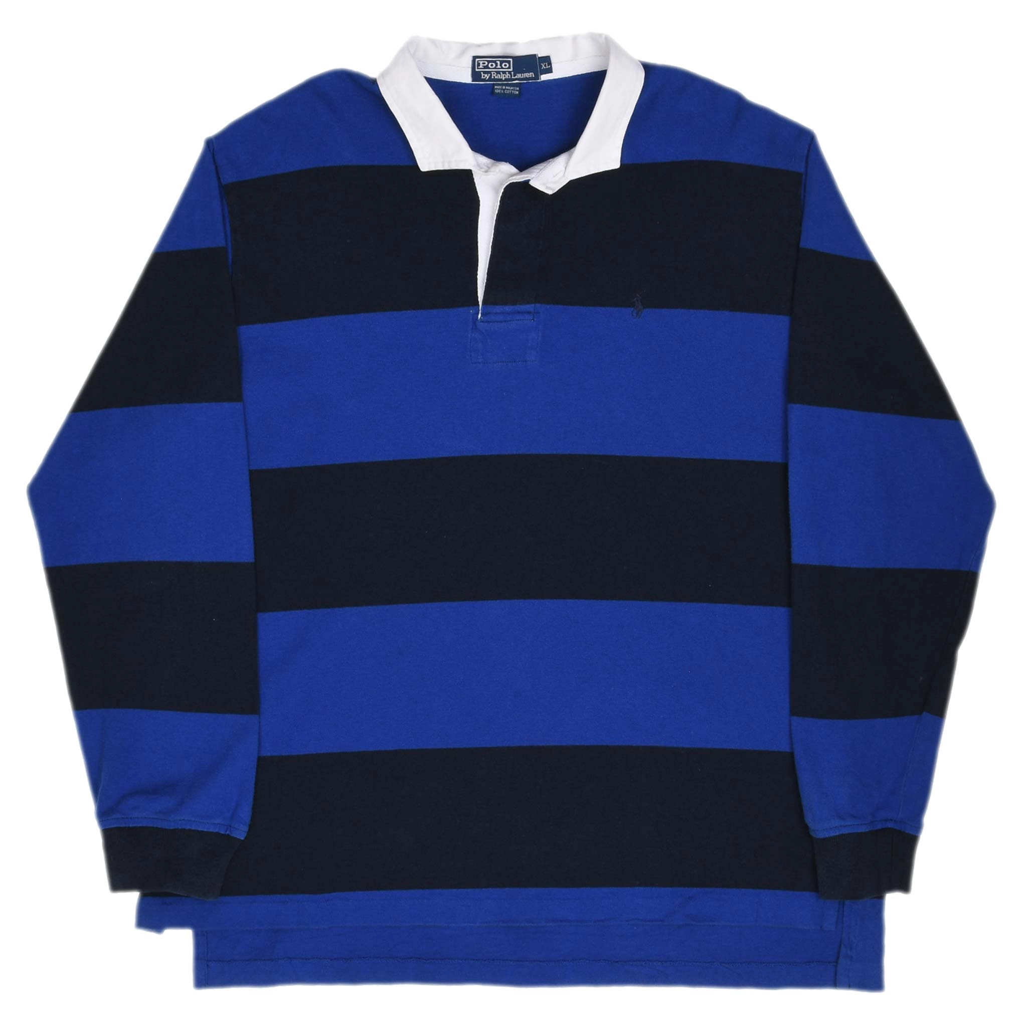 VINTAGE RALPH LAUREN BLUE & BLACK RUGBY POLO SHIRT 1990S SIZE XL