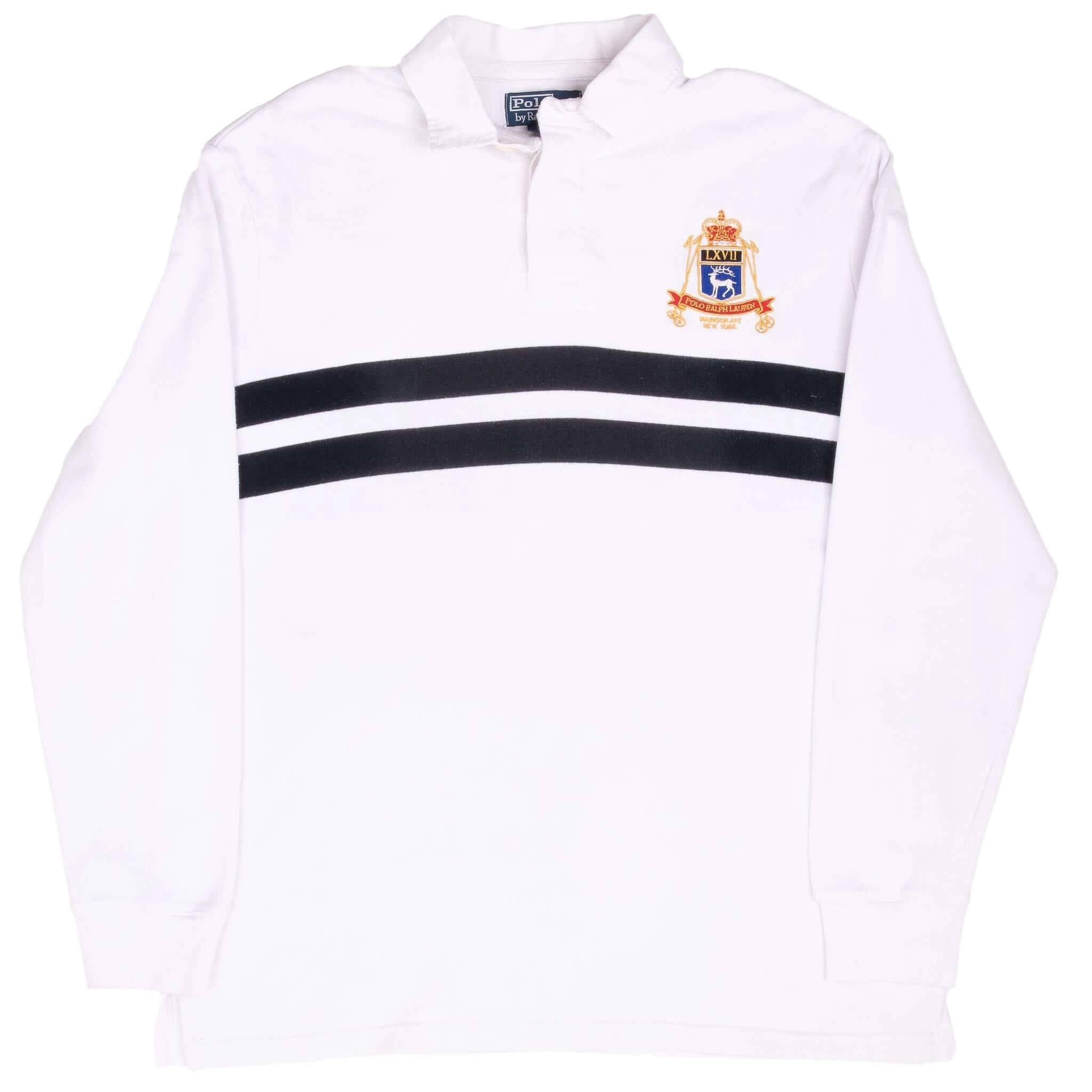 VINTAGE RALPH LAUREN MADISON AVE NEW YORK WHITE RUGBY POLO SHIRT 1990S MEDIUM