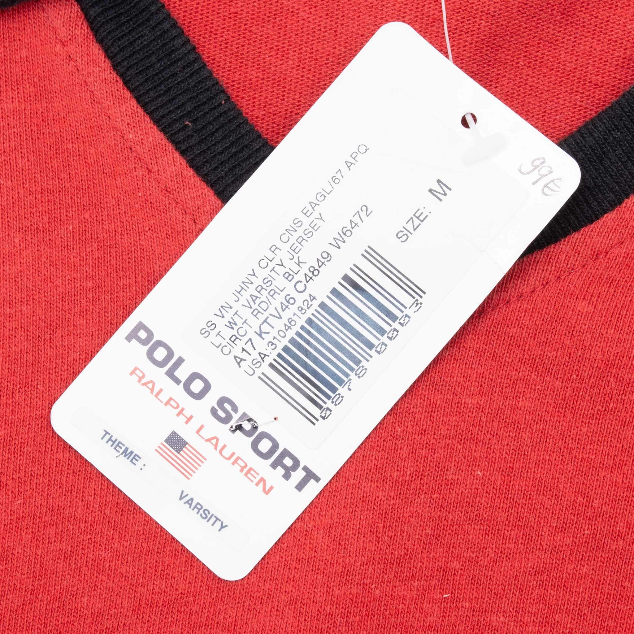 VINTAGE RALPH LAUREN POLO SPORT RED POLO SHIRT 1990S MEDIUM DEADSTOCK. NOS