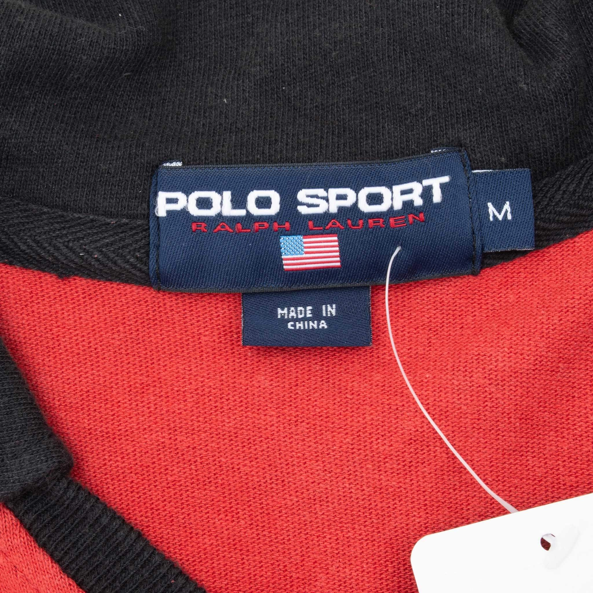 VINTAGE RALPH LAUREN POLO SPORT RED POLO SHIRT 1990S MEDIUM DEADSTOCK. NOS