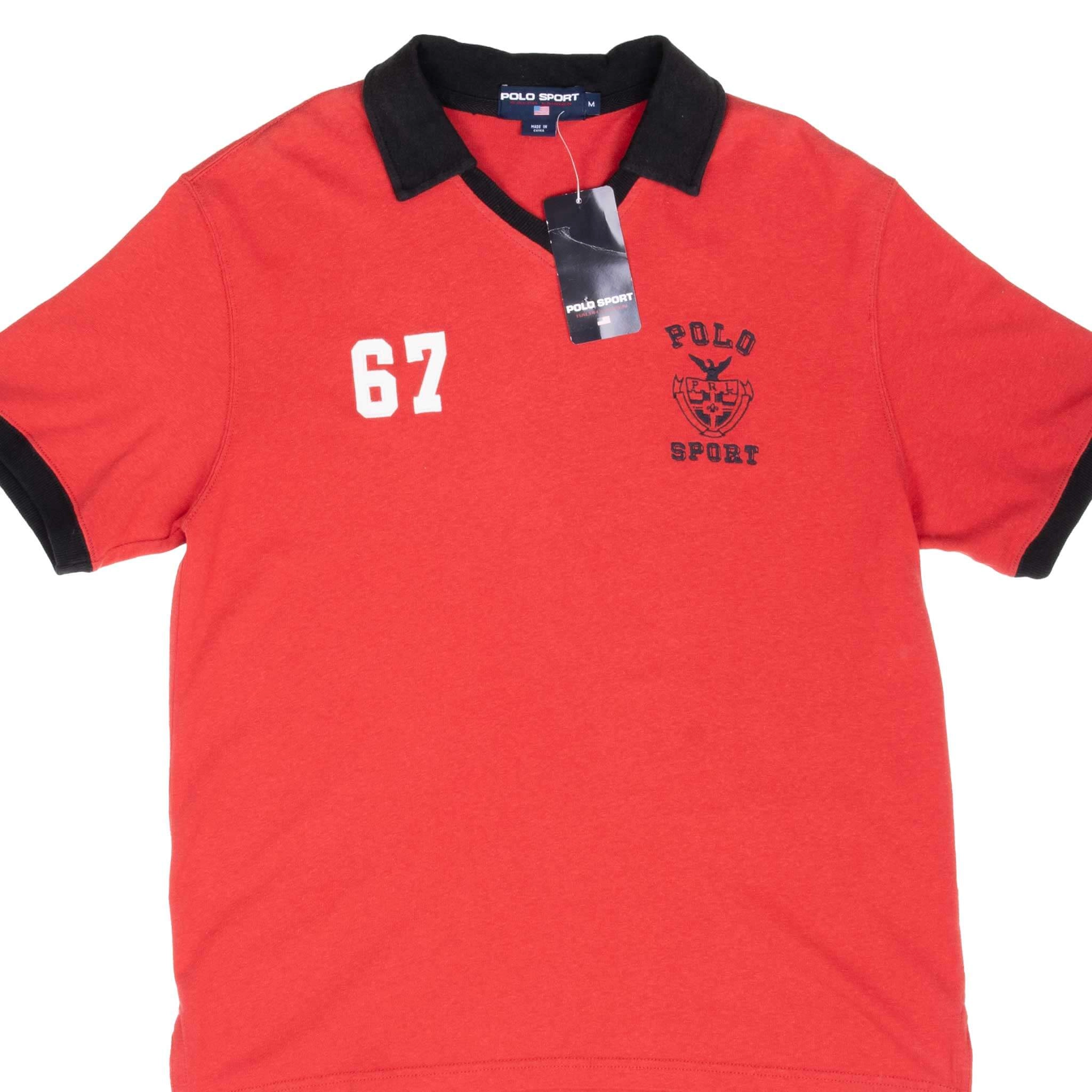 VINTAGE RALPH LAUREN POLO SPORT RED POLO SHIRT 1990S MEDIUM DEADSTOCK. NOS