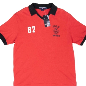 VINTAGE RALPH LAUREN POLO SPORT RED POLO SHIRT 1990S MEDIUM DEADSTOCK. NOS
