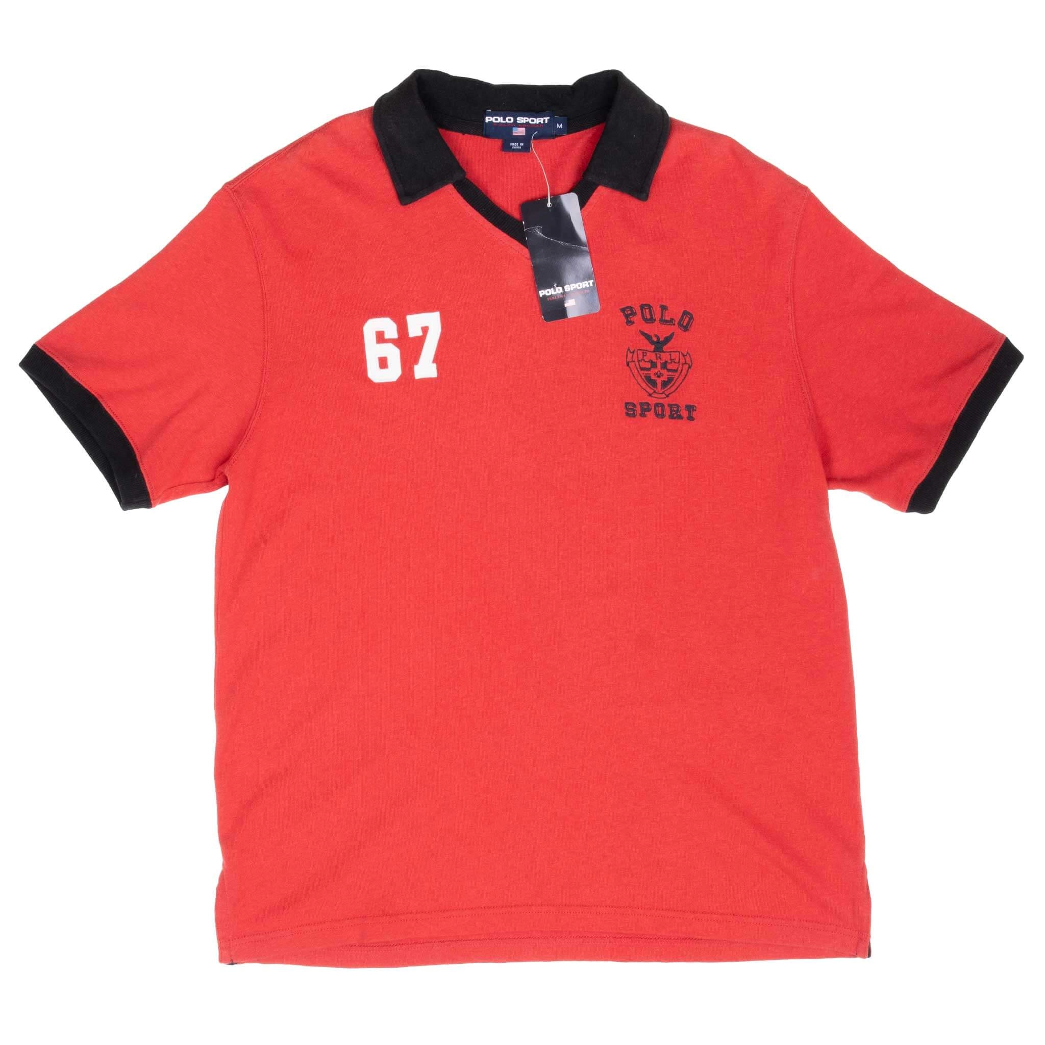 VINTAGE RALPH LAUREN POLO SPORT RED POLO SHIRT 1990S MEDIUM DEADSTOCK. NOS