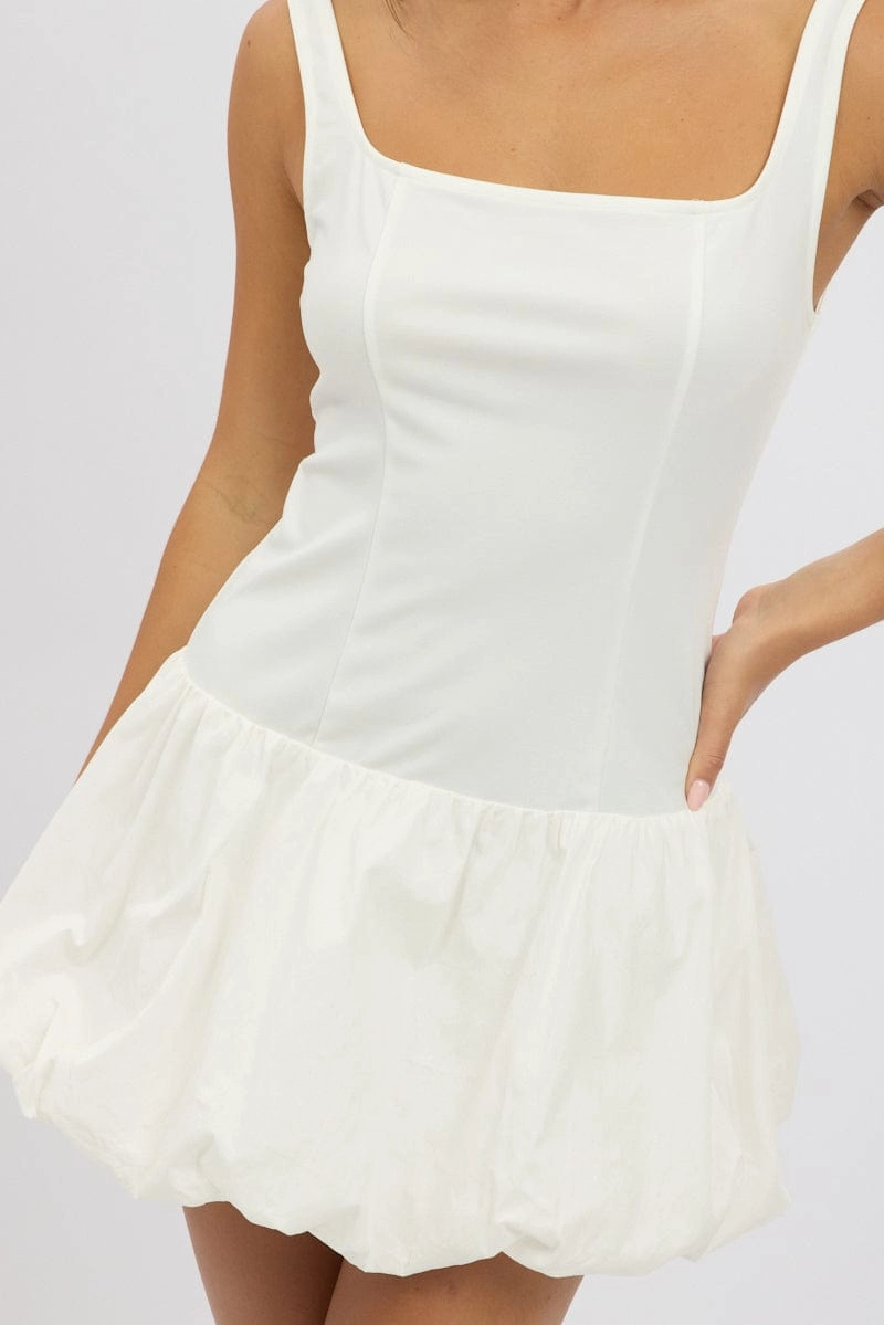 White Bubble Dress Square Neck