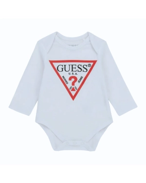 White Cotton Logo Long Sleeve Bodysuit (0-12m)
