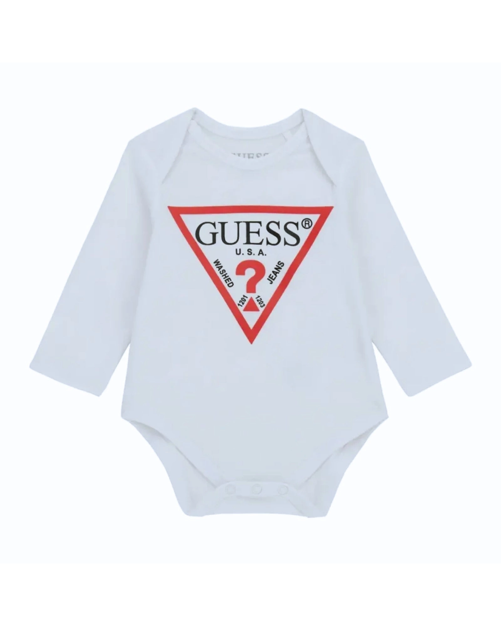 White Cotton Logo Long Sleeve Bodysuit (0-12m)