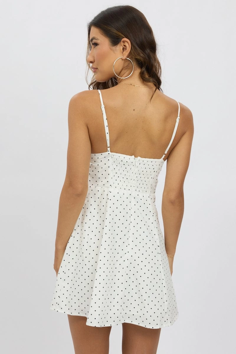 White Polka Dot Mini Dress Strappy