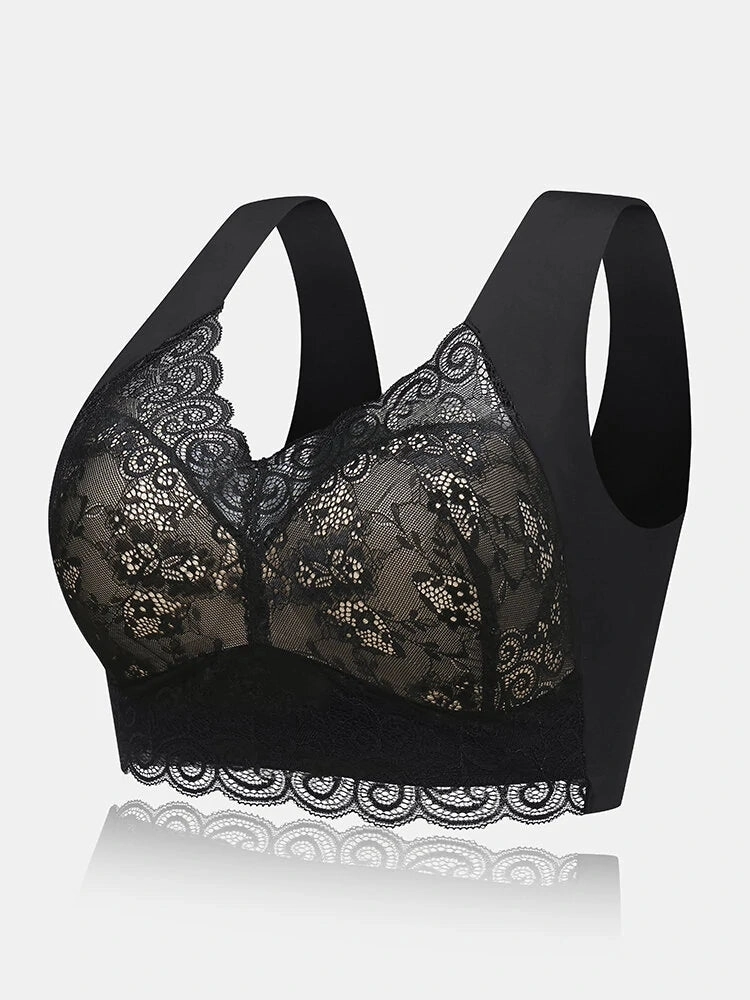 Women Soft Wide Straps Wireless Full Cup Lace Bras