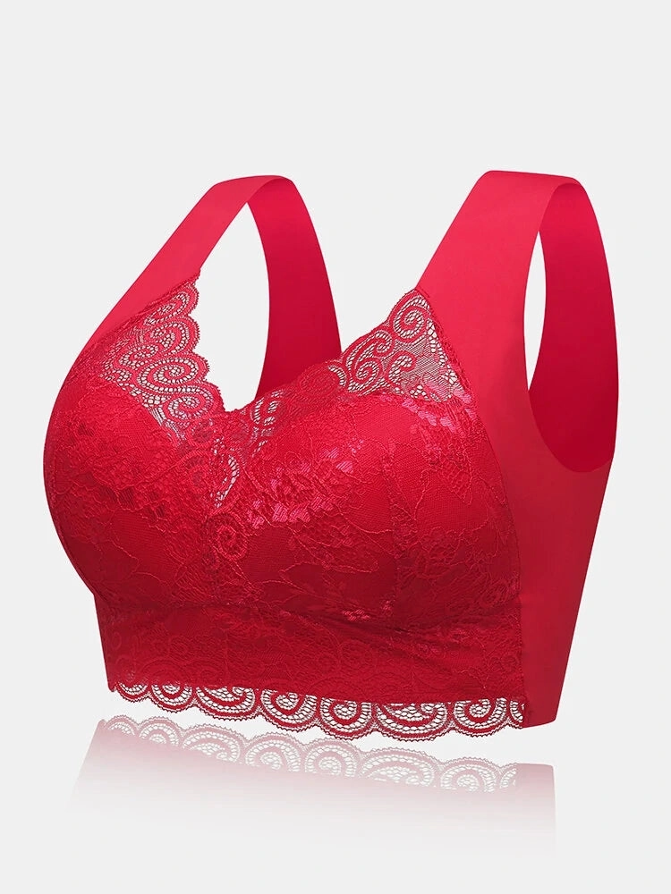 Women Soft Wide Straps Wireless Full Cup Lace Bras