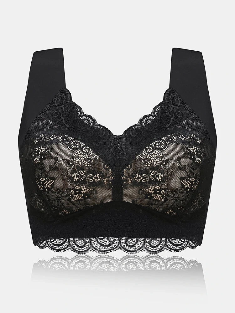 Women Soft Wide Straps Wireless Full Cup Lace Bras