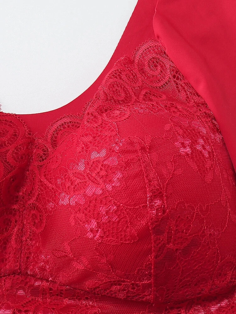 Women Soft Wide Straps Wireless Full Cup Lace Bras