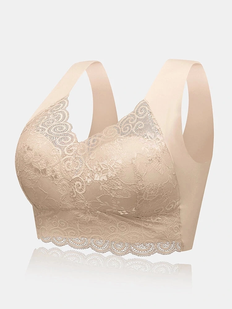 Women Soft Wide Straps Wireless Full Cup Lace Bras