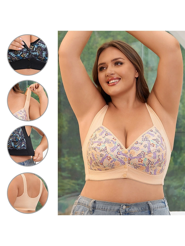 Women‘s Front-Closure Printed Wireless Bras
