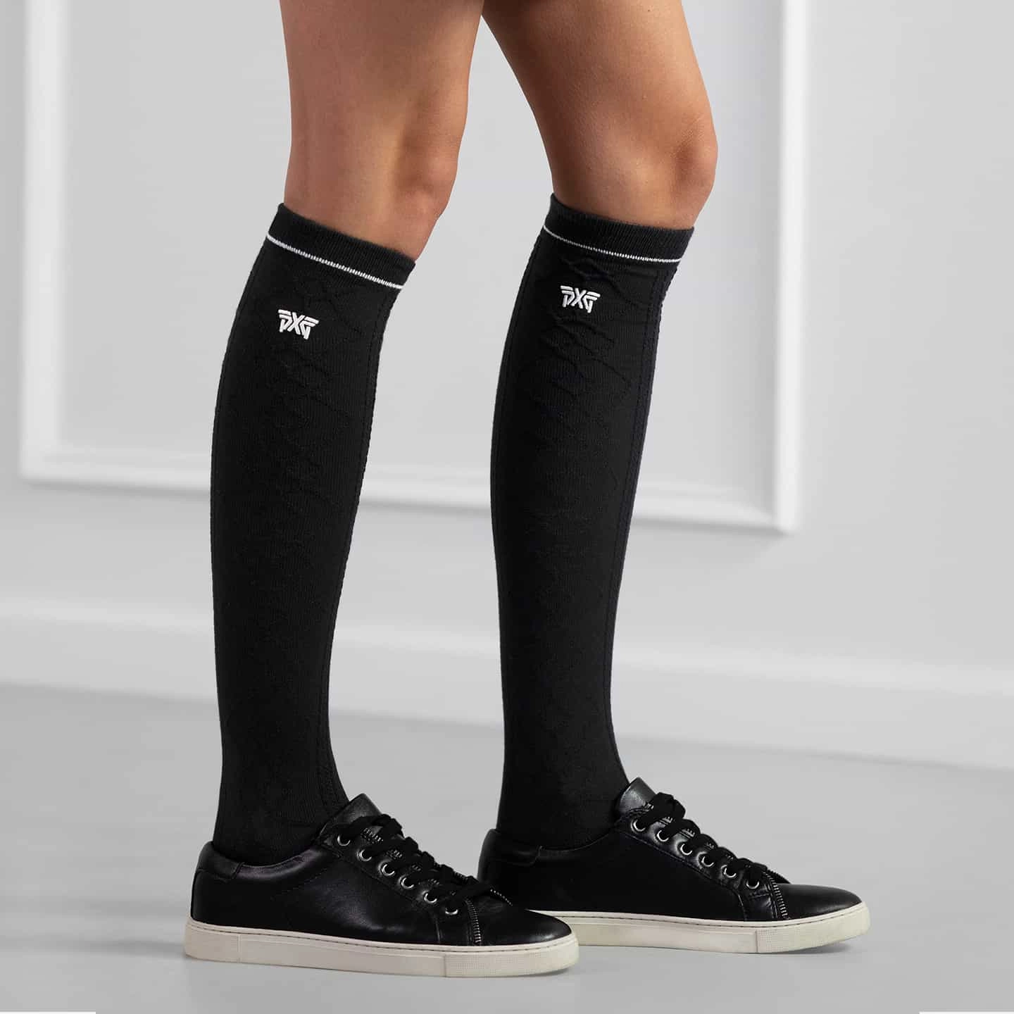 Women's Jacquard Knee Socks - Black